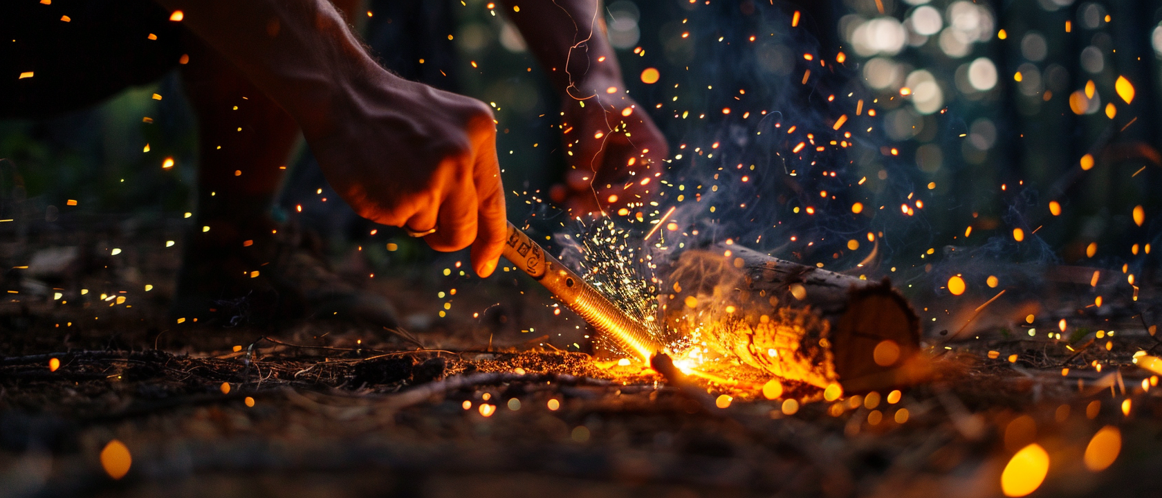 Fire starting gear with ferro rod sparks