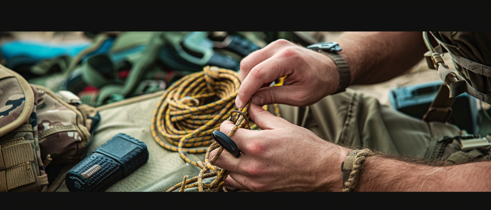 Hands weaving paracord bracelet